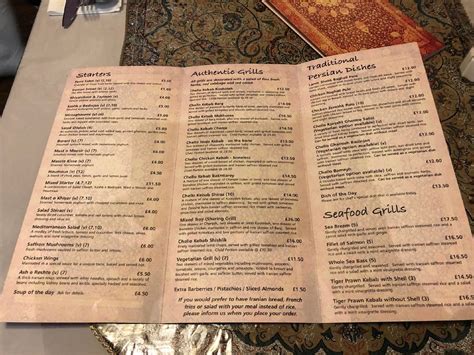 Menu at Shiraz Restaurant, Birmingham, 167 Hagley Rd