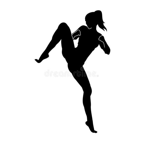 Silhouette Of A Woman Kickboxing Athlete In Action Pose Stock Vector