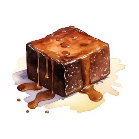 Premium Ai Image Watercolor Butterfinger Brownie With Chocolate Glaze