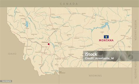 Road Map Of Montana Us American Federal State Stock Illustration Download Image Now Art