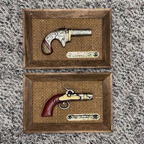 2 Vintage Gun Art Derringer Pistols Wooden Plaque From Ki Japan 3 D Etsy