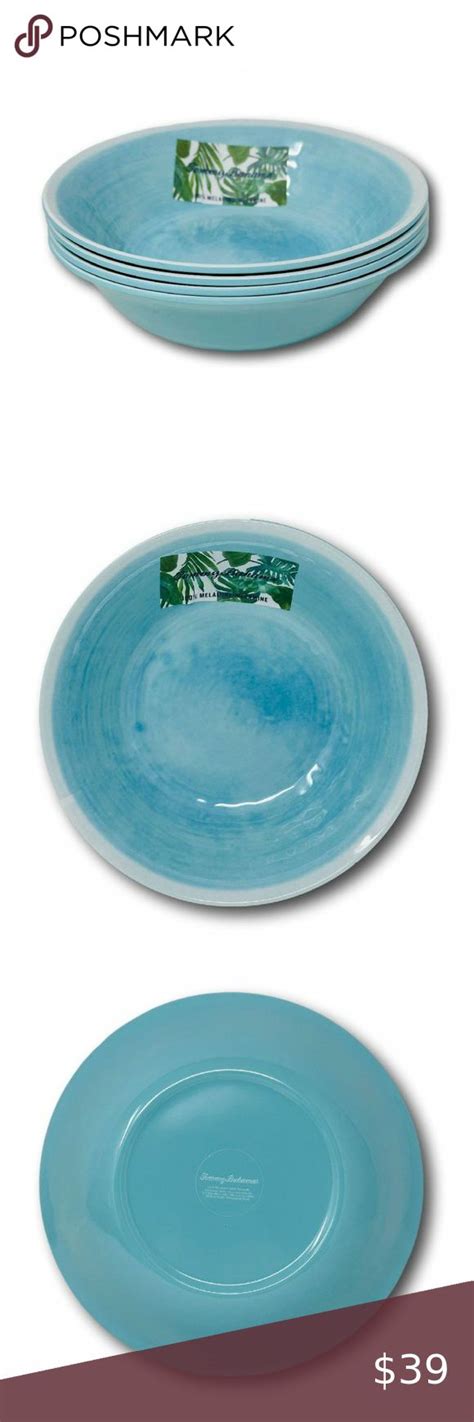 Tommy Bahama Melamine Light Blue Salad Pasta Soup Bowls Round Set Of