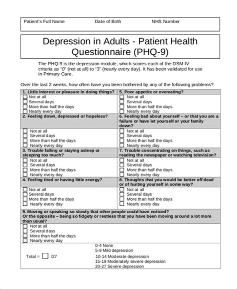 Free 8 Sample Patient Health Questionnaire Forms In Pdf Ms Word