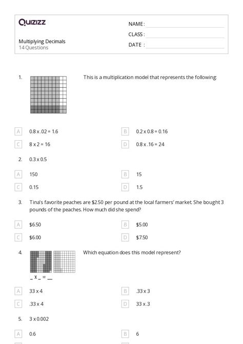 50 Multiplying Decimals Worksheets For 5th Grade On Quizizz Free