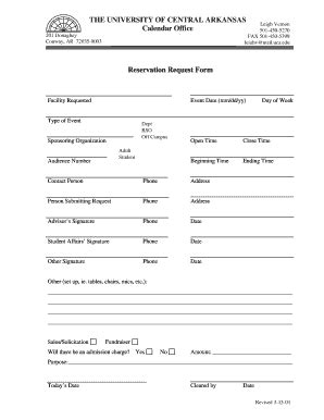 Fillable Online Pplant Uca Reservation Request Form University Of