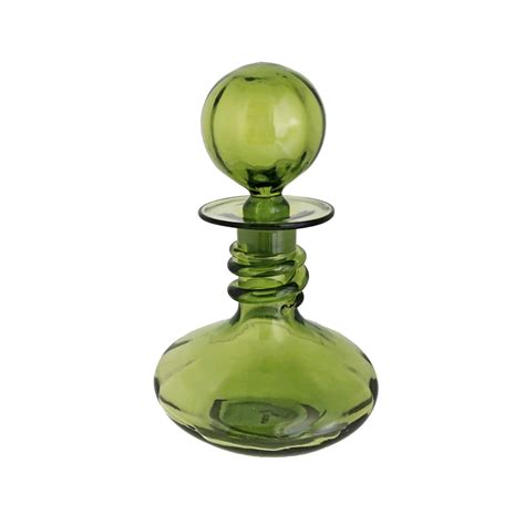 Vintage Green Glass Bottle And Stopper Hand Blown Genie Etsy Green Glass Bottles Large