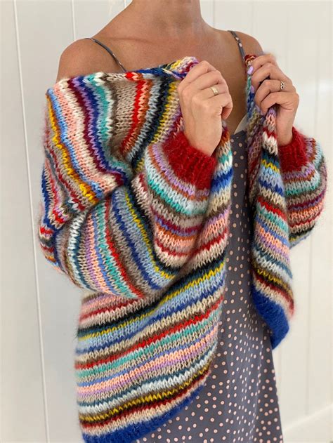 Glitter Rainbow Mohair Cardigan Chunky Knit Cardigan Etsy Mohair