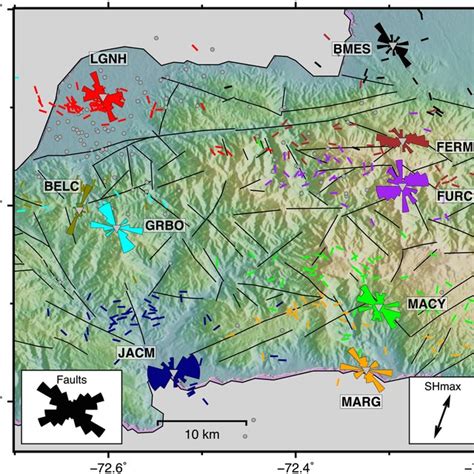 Shear wave splitting results of local S phases recorded at stations on ... 