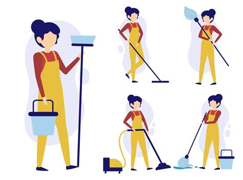 Set Of Maid Or Housekeeper In Cartoon Characters Different Actions