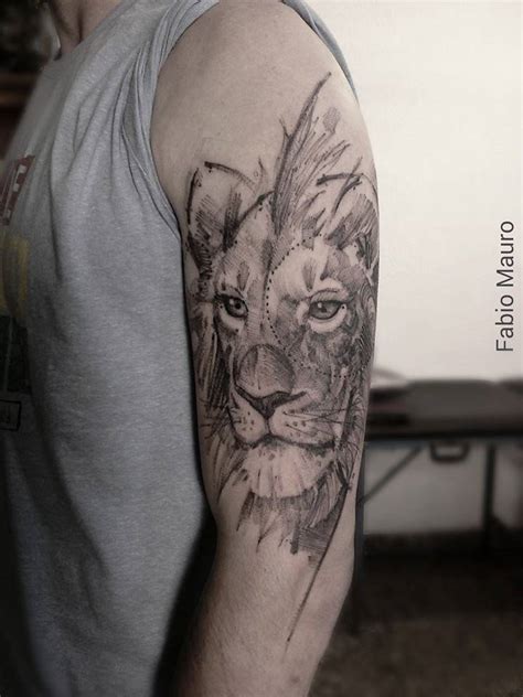 Sketchy Style Lion Tattoo On The Left Upper Arm