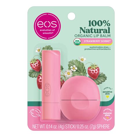 Eos 100 Natural And Organic Lip Balm Stick And Sphere Strawberry Sorbet