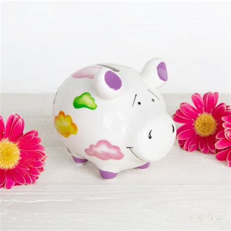 Buntes Sparschwein Mit Wolken Motiv Aus Keramik X Cm