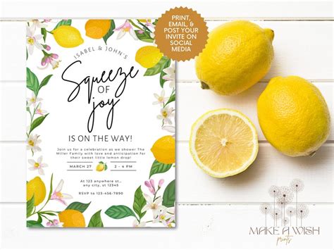 Editable Lemon Baby Shower Invitation Set Citrus Baby Shower Etsy