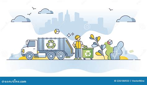 Waste Management As Garbage Collection And Recycling Truck Outline