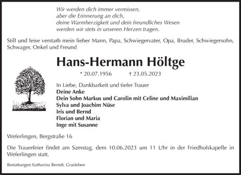 Traueranzeigen von Hans Hermann Höltge abschied nehmen de