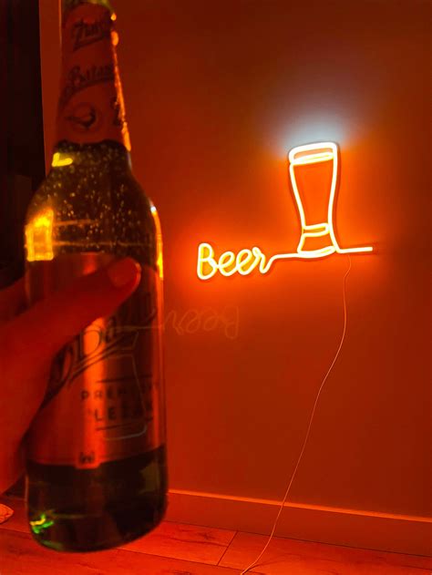 Beer Neon Lover Art Sign Art Beer Neon Sign Beer Glass Wall Etsy