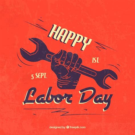 Premium Vector Happy Labor Day With Hand Holding A Wrench