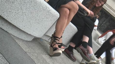 Lovely Blonde Lady Resting Her Sexy Legs And Feet On The Square Feet9
