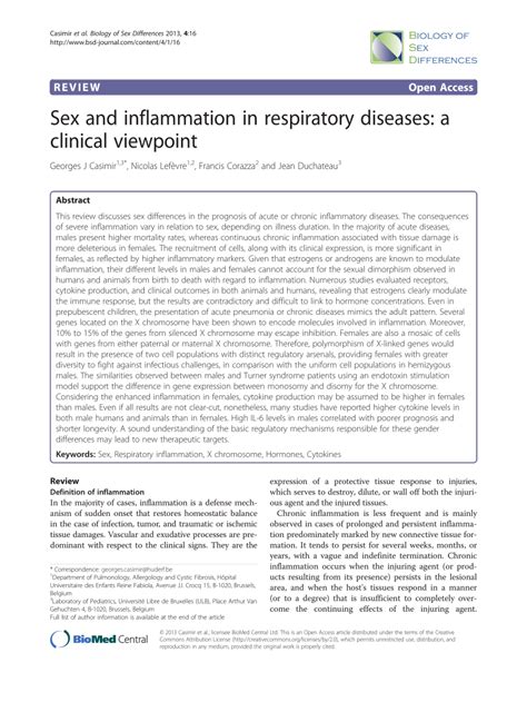 Pdf Sex And Inflammation In Respiratory Diseases A Clinical Viewpoint