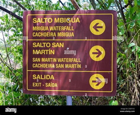 Sign Showing Directions In Iguaz National Park On The Side Of