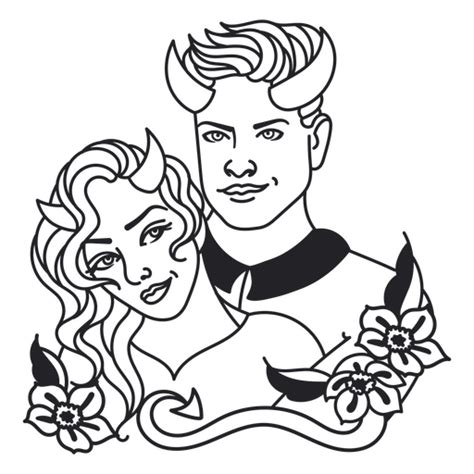 Design Png E Svg De Jovem Casal De Diabo Floral Para Camisetas