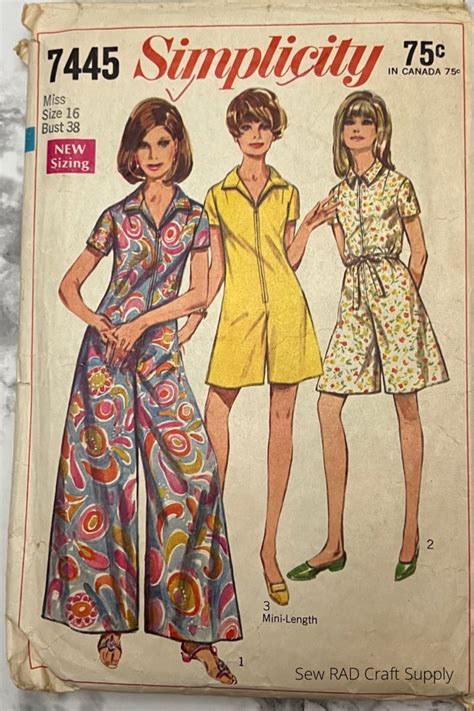 60s Pantdress Pattern In 3 Lengths Collared Short Sleeve Etsy Simplicity Sewing Patterns