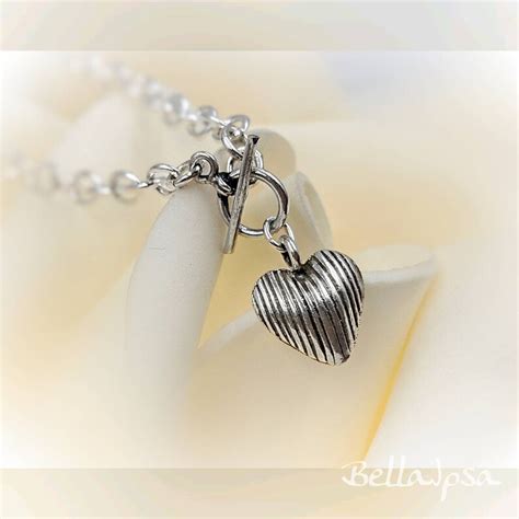 925 Sterling Silver Heart Toggle Necklace Heart Toggle Puffy Etsy