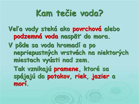 Voda A Jej V Znam V Pr Rode Ppt St Hnout