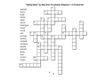 Taking Sides By Gary Soto Vocabulary Chapters Crossword Tpt