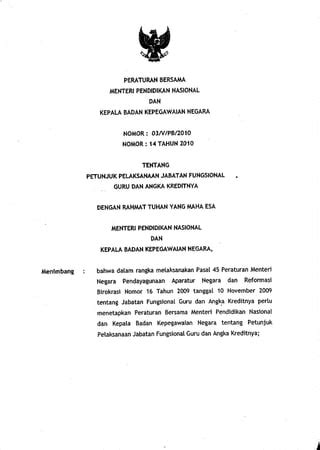 Petunjuk Pelaksanaan Jabatan Fungsional Guru Dan Angka Kreditnya Pdf