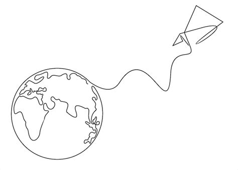 Un Dessin Au Trait Continu D Un Globe Terrestre Avec Un Avion En Papier