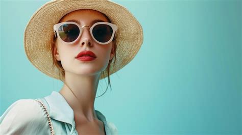 Premium Photo Stylish Woman Wearing A Straw Hat And Trendy Sunglasses