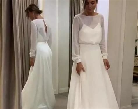 Robe De Mariée En Mousseline De Soie Anasteisha Manches Etsy Long