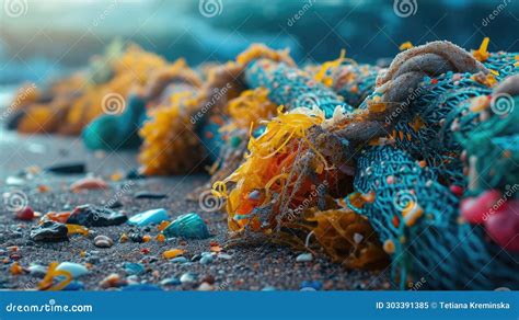 A Macro Shot Of Colorful Microplastics Entangled In Seaweed On The Beach Symbolizing Ocean