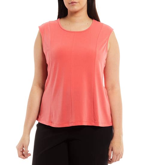 Kasper Plus Size Round Neck Princess Seam Sleeveless Top Dillards