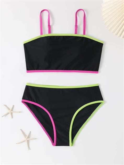 Teen Girls Contrast Binding Bikini Swimsuit SHEIN USA