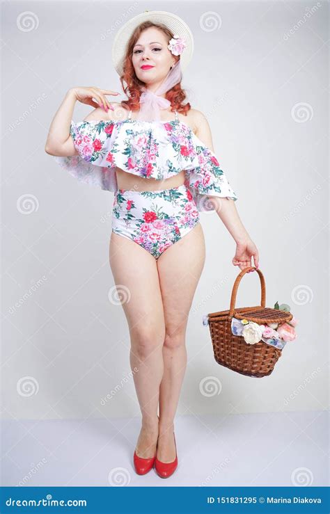 Beautiful Young Pin Up Caucasian Girl In Romantic Fashionable Straw Hat