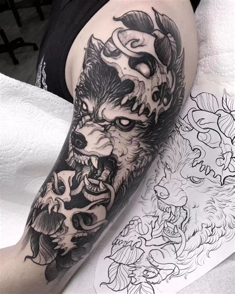 Blackwork Fenrir Sleeve Tattoo Tattoogoto