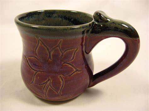 110901.I Coffee Mug with Carved Flower Design - Carl's Pottery