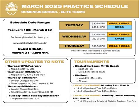 Calendar — NC Gold Volleyball Academy