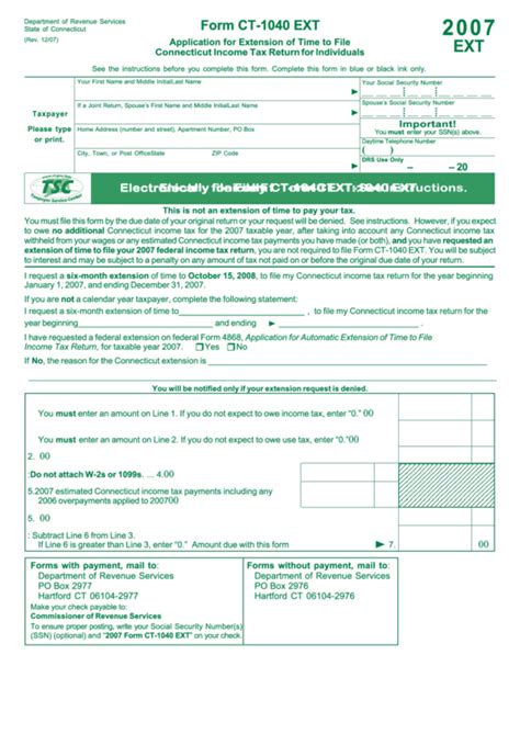 Form Ct 1040 Ext Application For Extension Of Time To File Connecticut Income Tax Return For