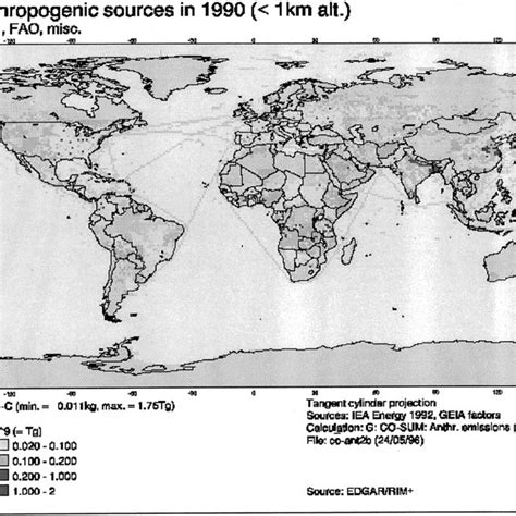 Spatial Distribution Of Global Anthropogenic Emissions Of CO In 1990