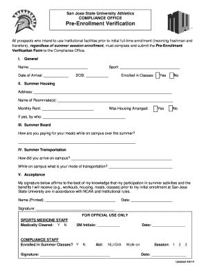 Fillable Online Pre Enrollment Verification Form Fax Email Print