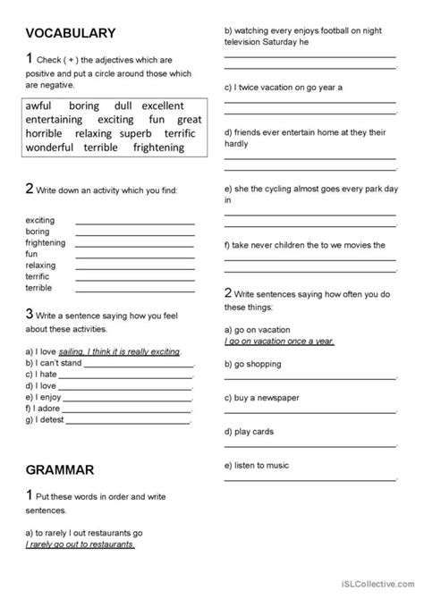 Leisure activities: English ESL worksheets pdf & doc