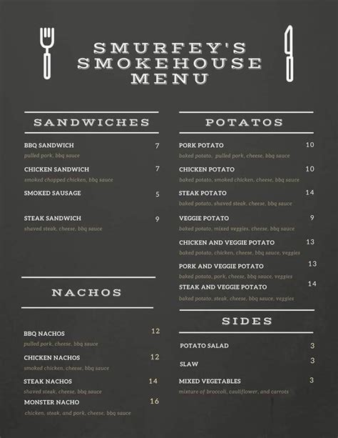 Menu At Smurfey S Smokehouse Restaurant Memphis