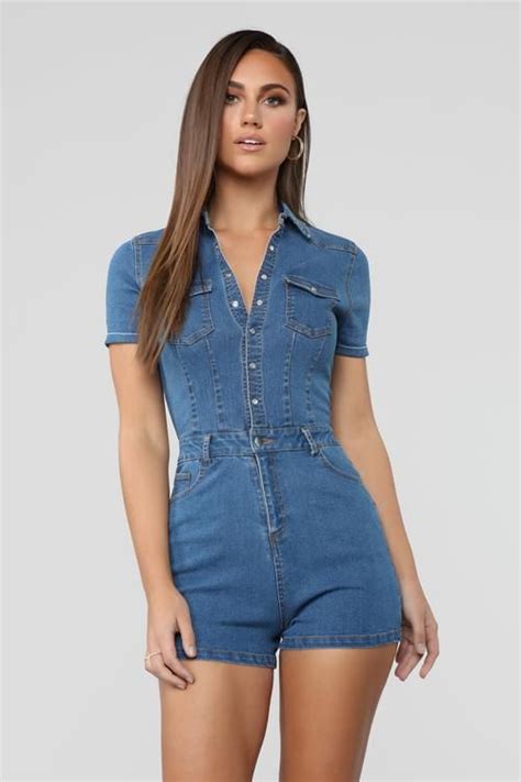 Sent With Love Denim Romper Medium Wash Idée Tenue Femme Belle Tenue Tenues Mode