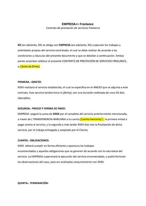 Contrato Freelance Empresa Freelance Contrato De Prestaci N De