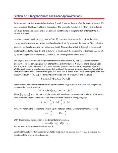 Calc Iii Tangent Planes Section 3 1 Tangent Planes And Linear