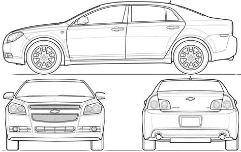 2008 Chevrolet Malibu Sedan blueprints free - Outlines