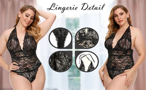 Amazon Lingerie For Women Plus Size Halter Lace Bodysuit Sexy One Piece Plunging Teddy